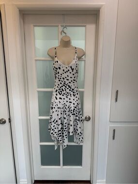 White Slip Midi Dress with Black Spot Print